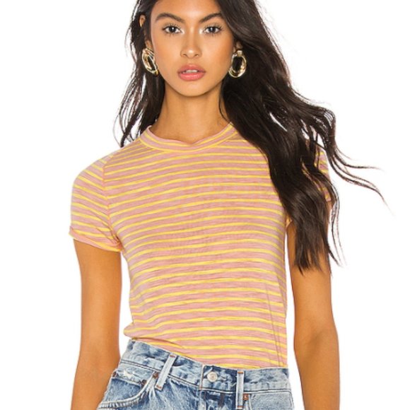 Free People Tops - Free People Night Sky Stripe Tee Summer Rose Pink